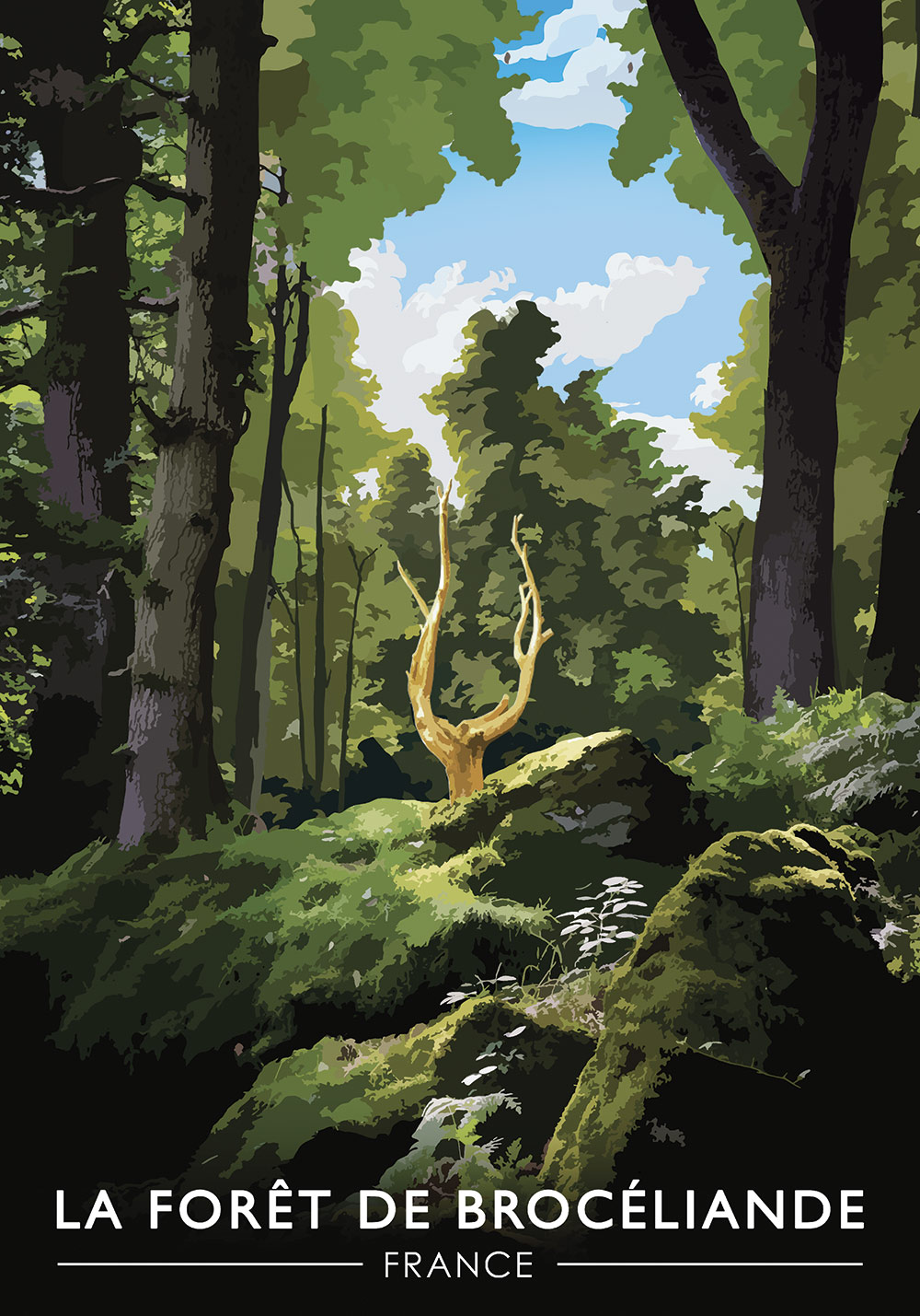 Affiche forêt de Brocéliande Bretagne lieu mythique et enchanté Poster mural entrée