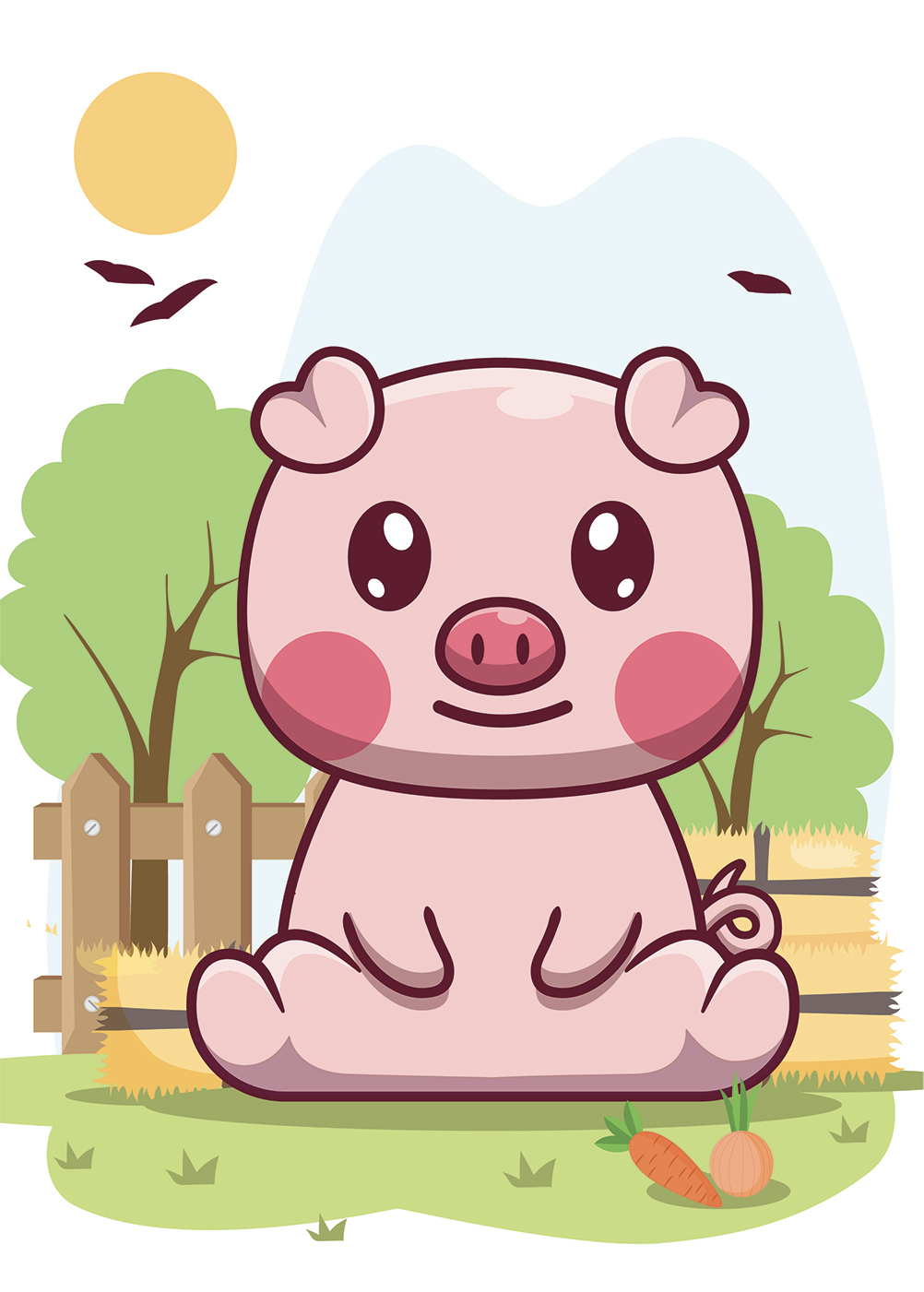 Affiche déco chambre bébé animaux petit cochon rose mignon