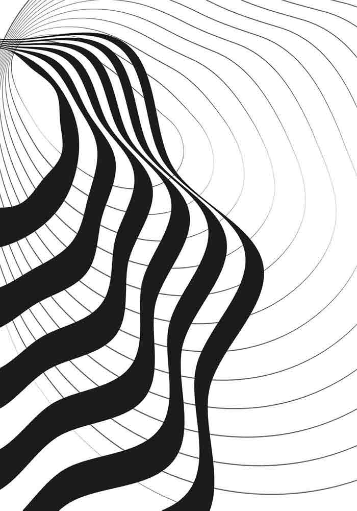 Art abstrait noir et blanc lignes courbes ondulées Affiche cuisine