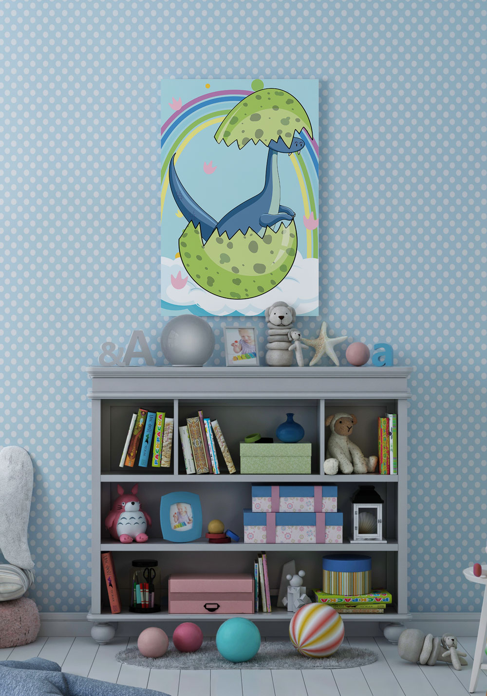 Bébé dragon bleu coquille arc-en-ciel-Poster chambre d'enfant