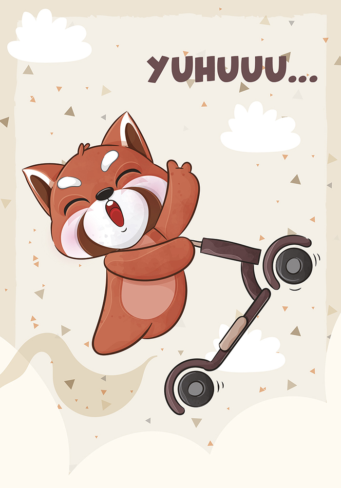 Petit panda roux trottinette animal rigolo Poster enfant