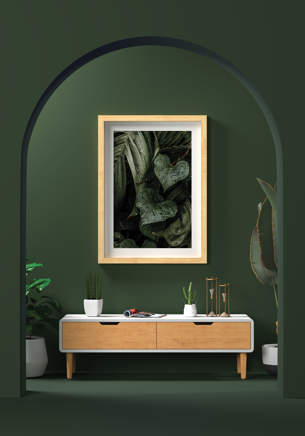 Plante verte exotique grande feuille découpée Poster salon