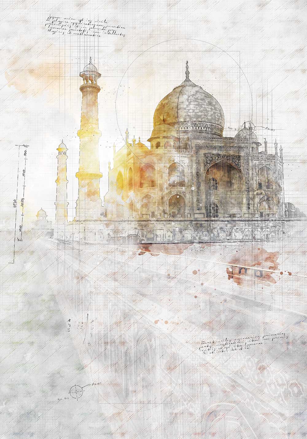 Poster Taj Mahal Inde Affiche dessin architectural