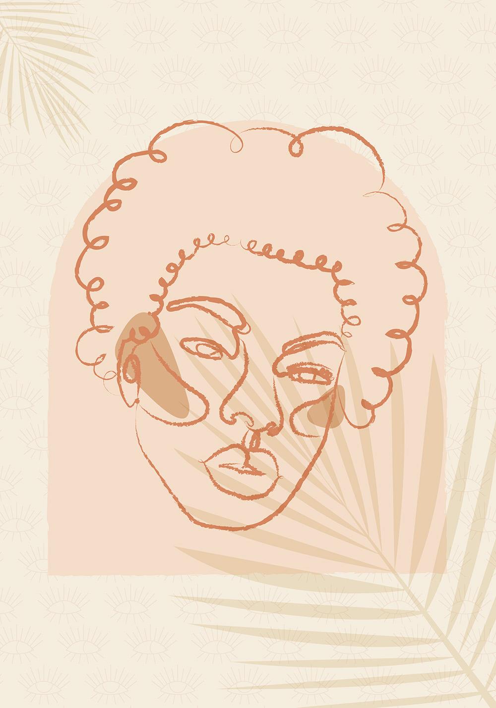 Poster visage femme line art terracotta affiche