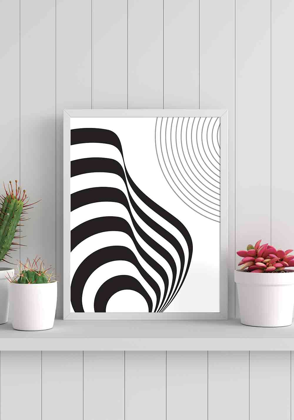 Abstrait noir et blanc lignes ondulées Poster hall Artcamia
