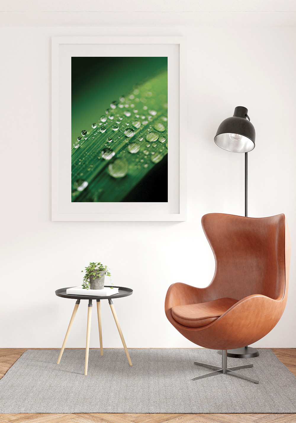 Affiche feuille vert clair avec gouttes de pluie Artcamia