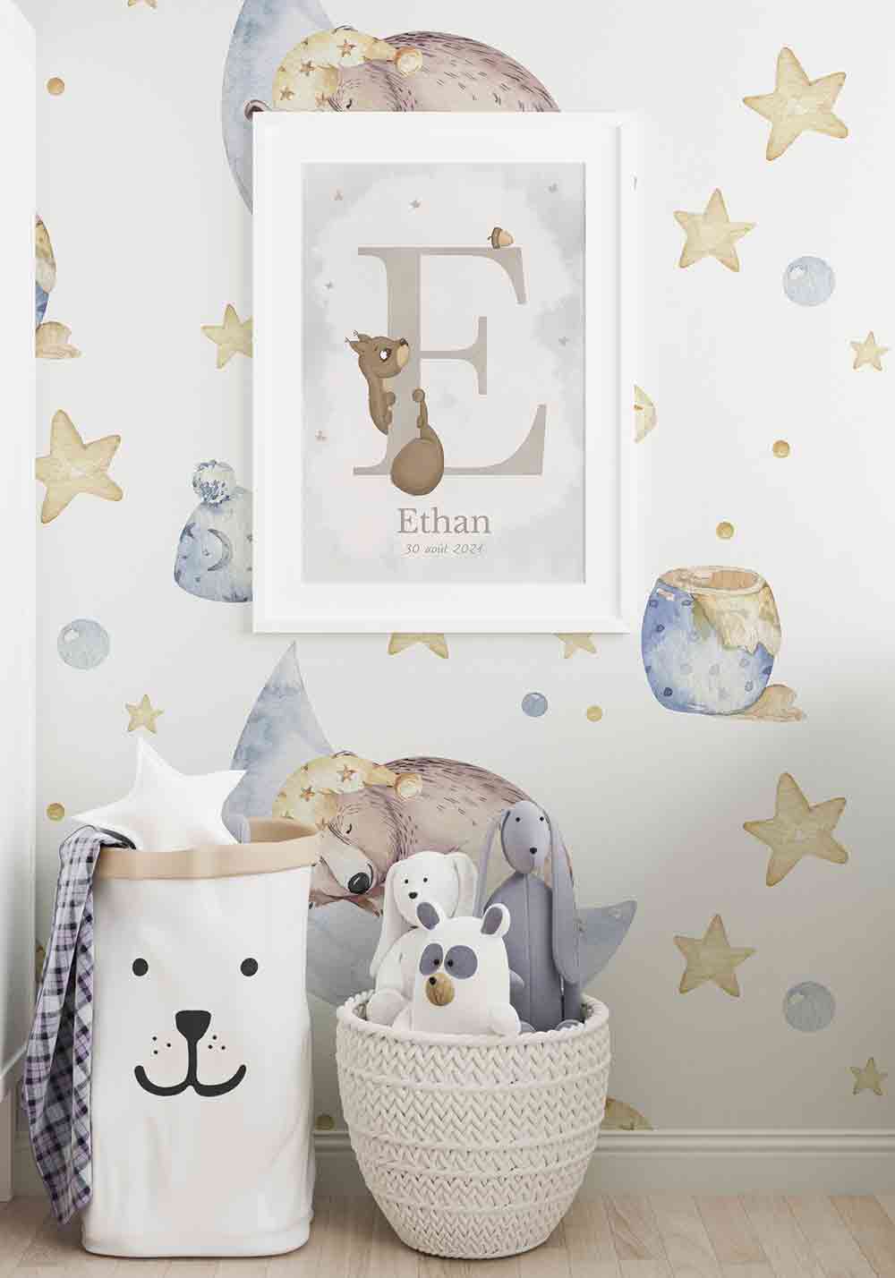 Affiche lettre E cadeau personnalisé pour naissance Poster mural