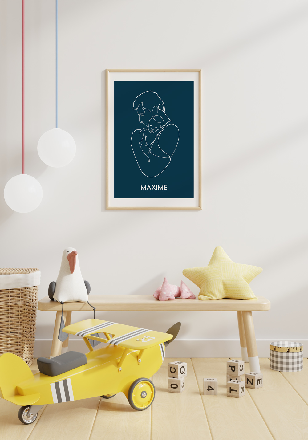 Bébé et papa se font des câlins amour line art poster personnalisé