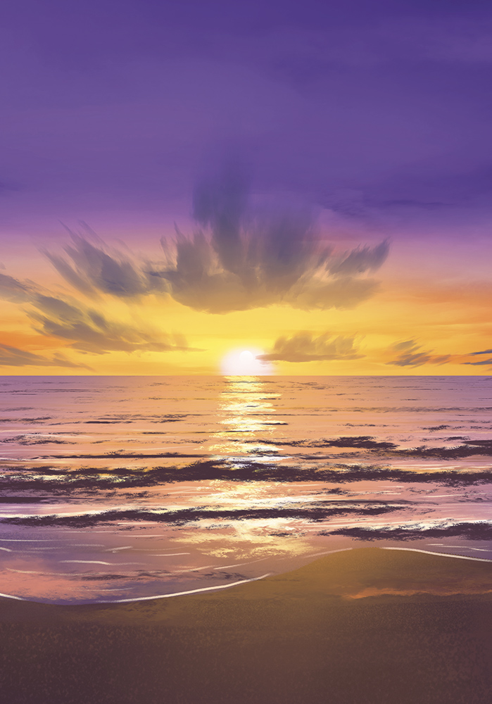 Coucher de soleil vue sur la mer Poster