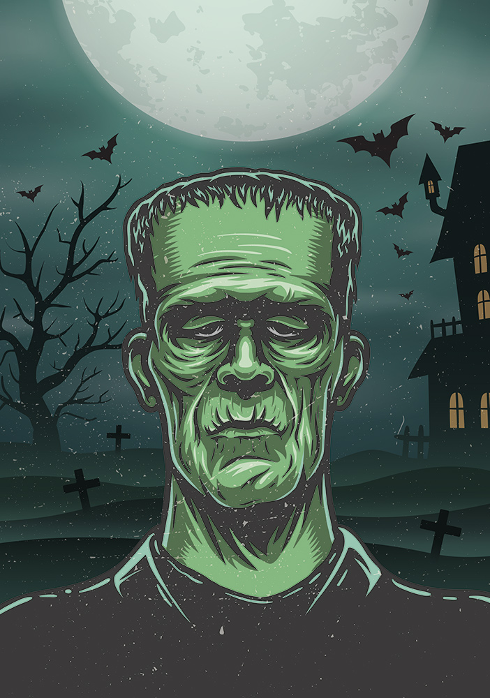 Décoration murale tête monstre de Frankenstein halloween Affiche entrée