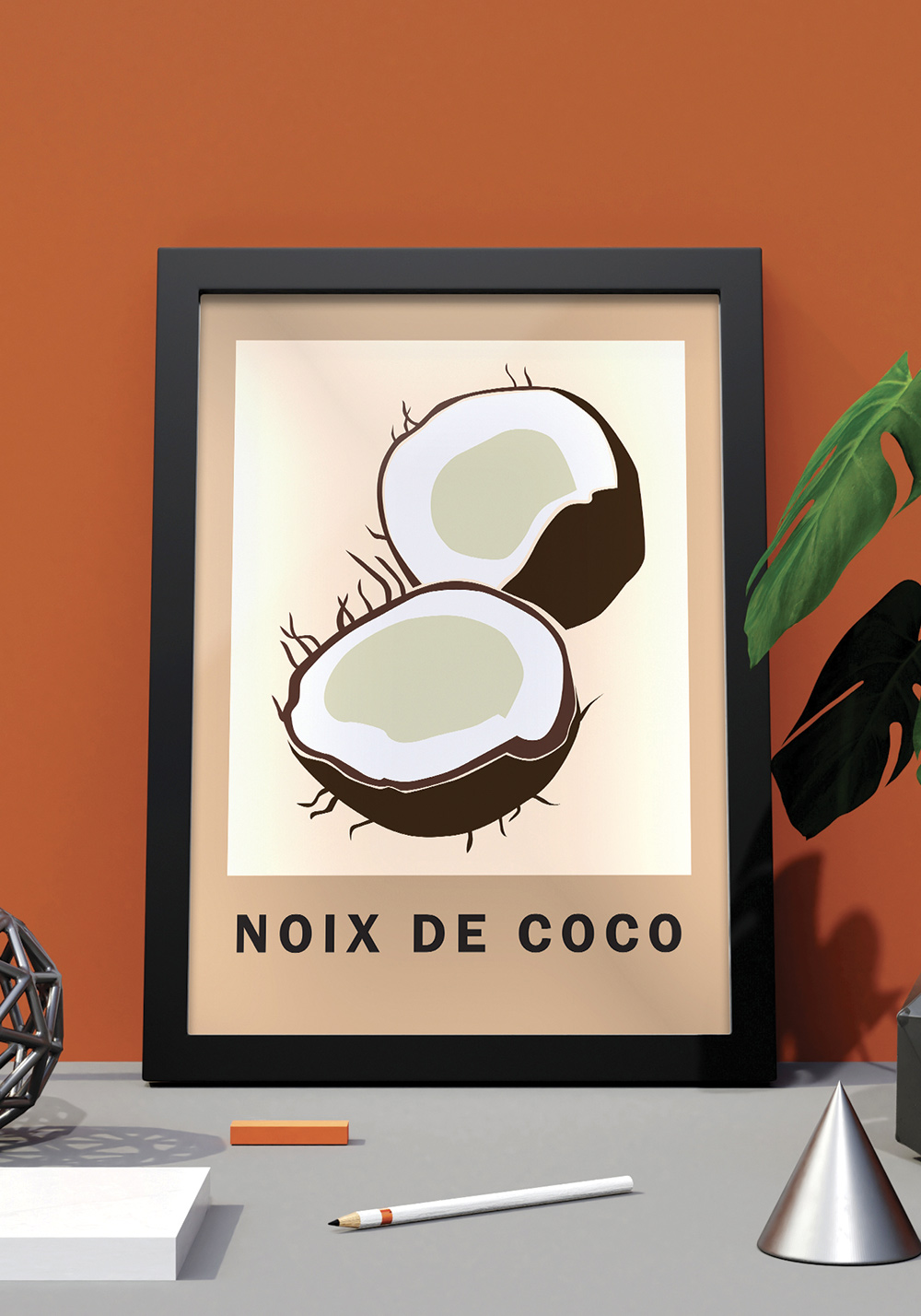 Dessin noix de coco fruit coque gâteau Affiche murale hall Artcamia