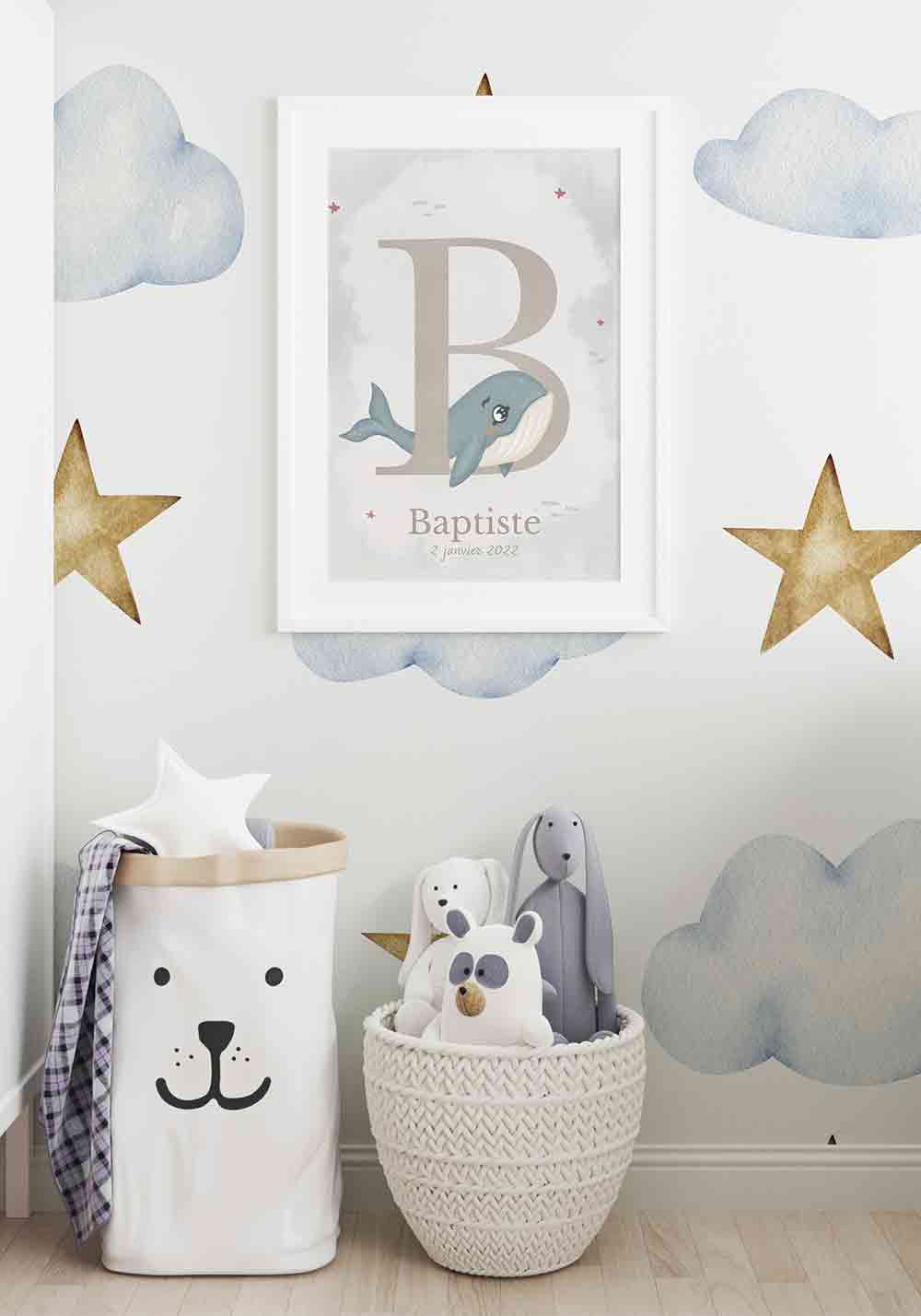 Lettre B personnalisable prénom bébé maternité Affiche murale chambre Artcamia