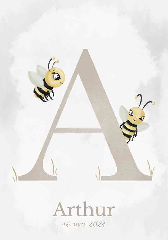 Lettre A Affiche personnalisée prénom date Décoration murale chambre