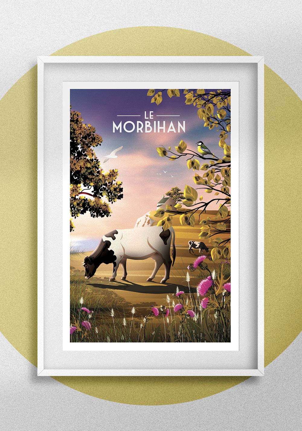 Morbihan Affiche vache la pie noir lait, beurre, fromage et crème Artcamia