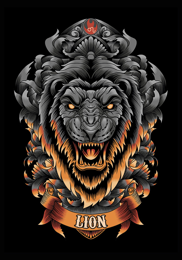 Signe du Lion élément feu, soleil Décoration murale