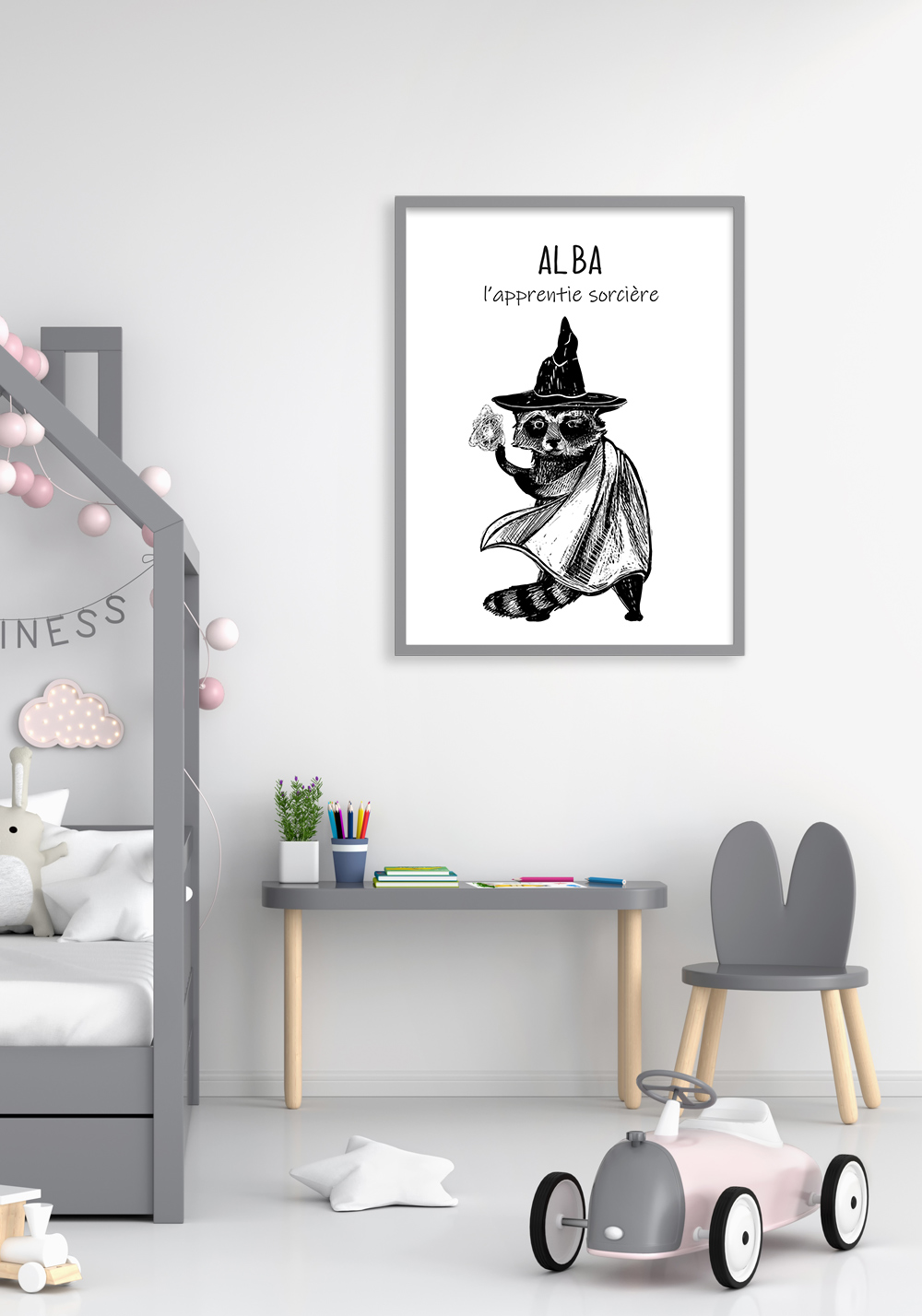 Sorcière chapeau cape magie affiche personnalisée enfant Artcamia