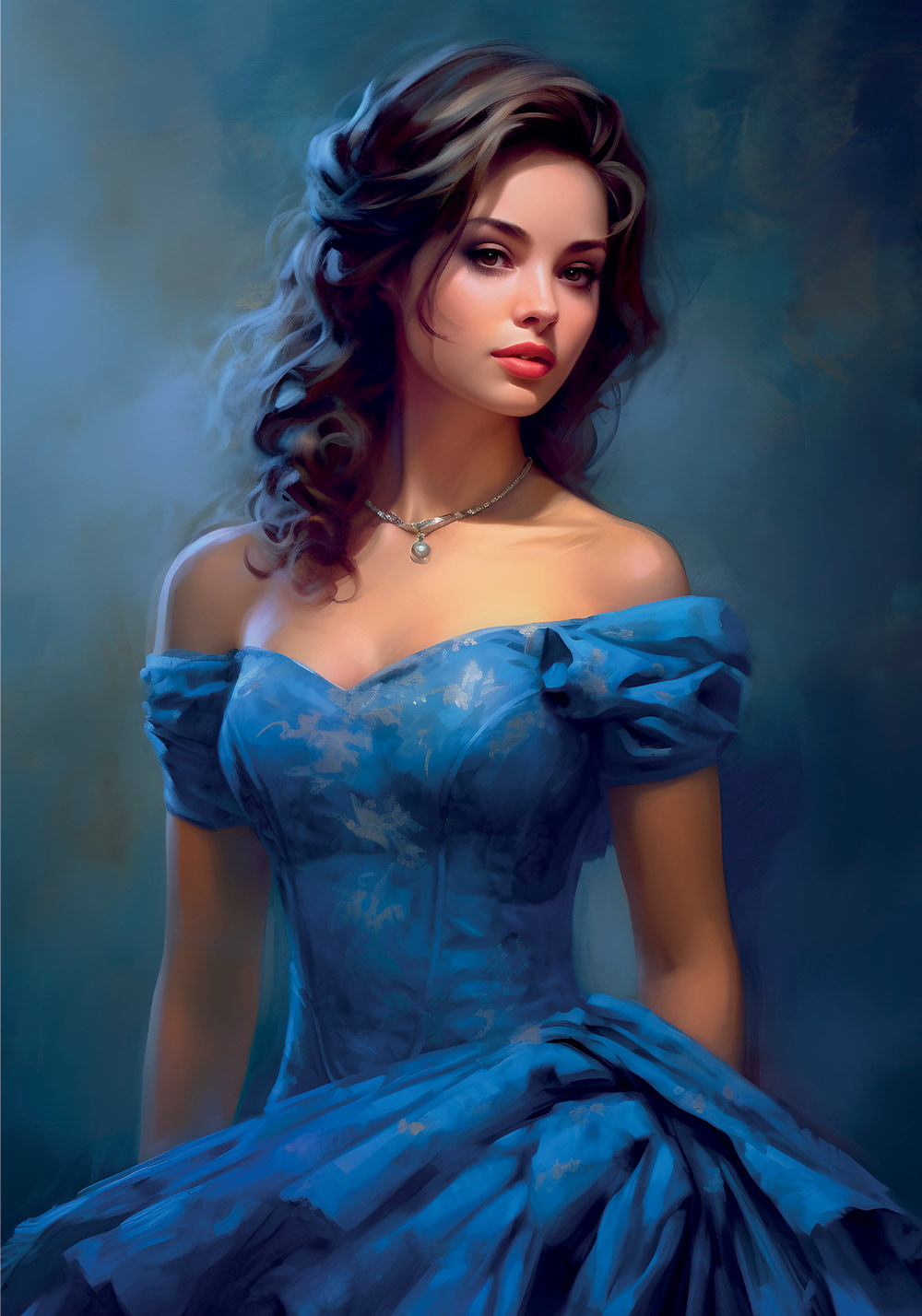 Affiche femme robe de soirée bleue