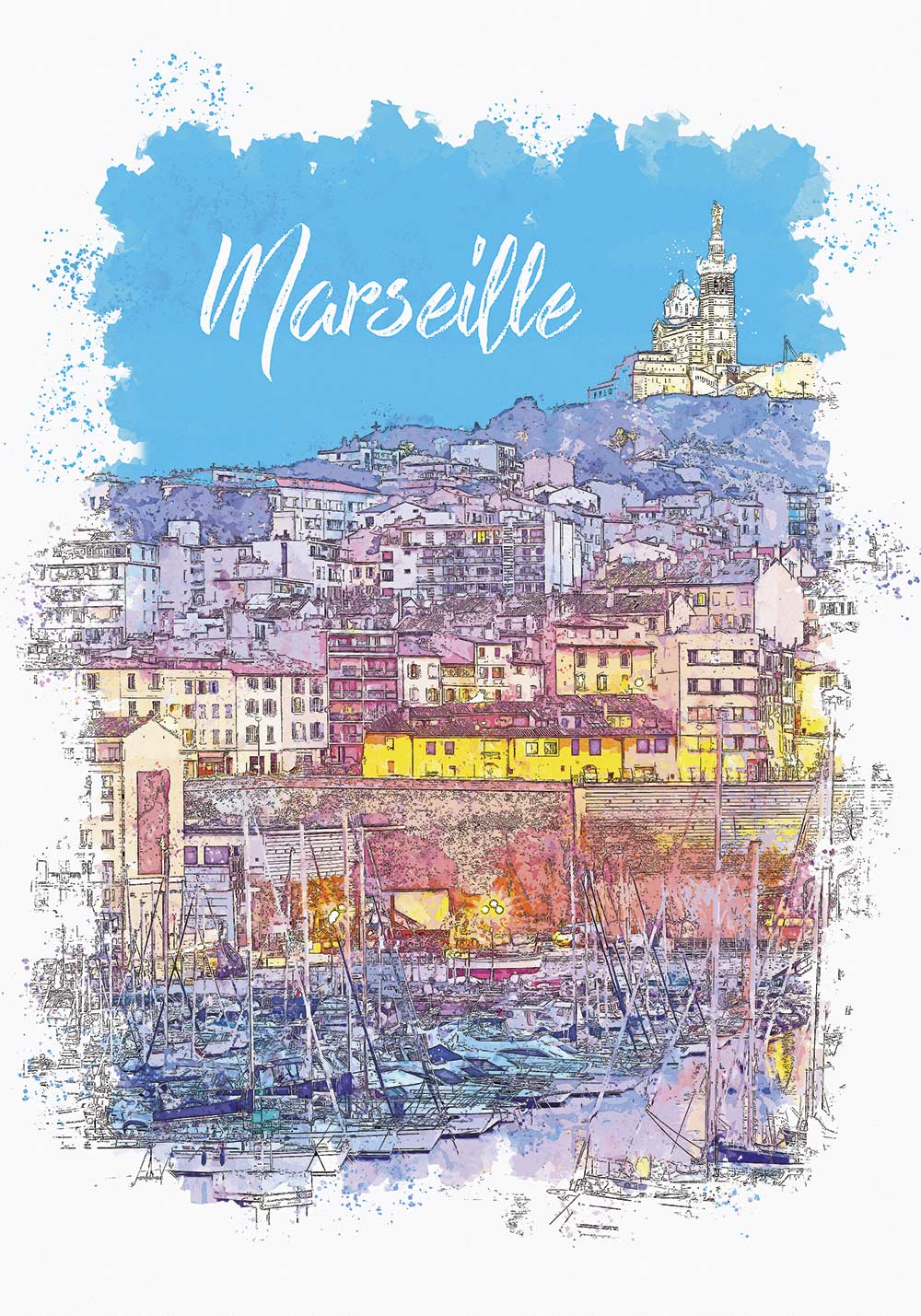 Affiche Marseille vue sur le vieux port basilique - Artcamia