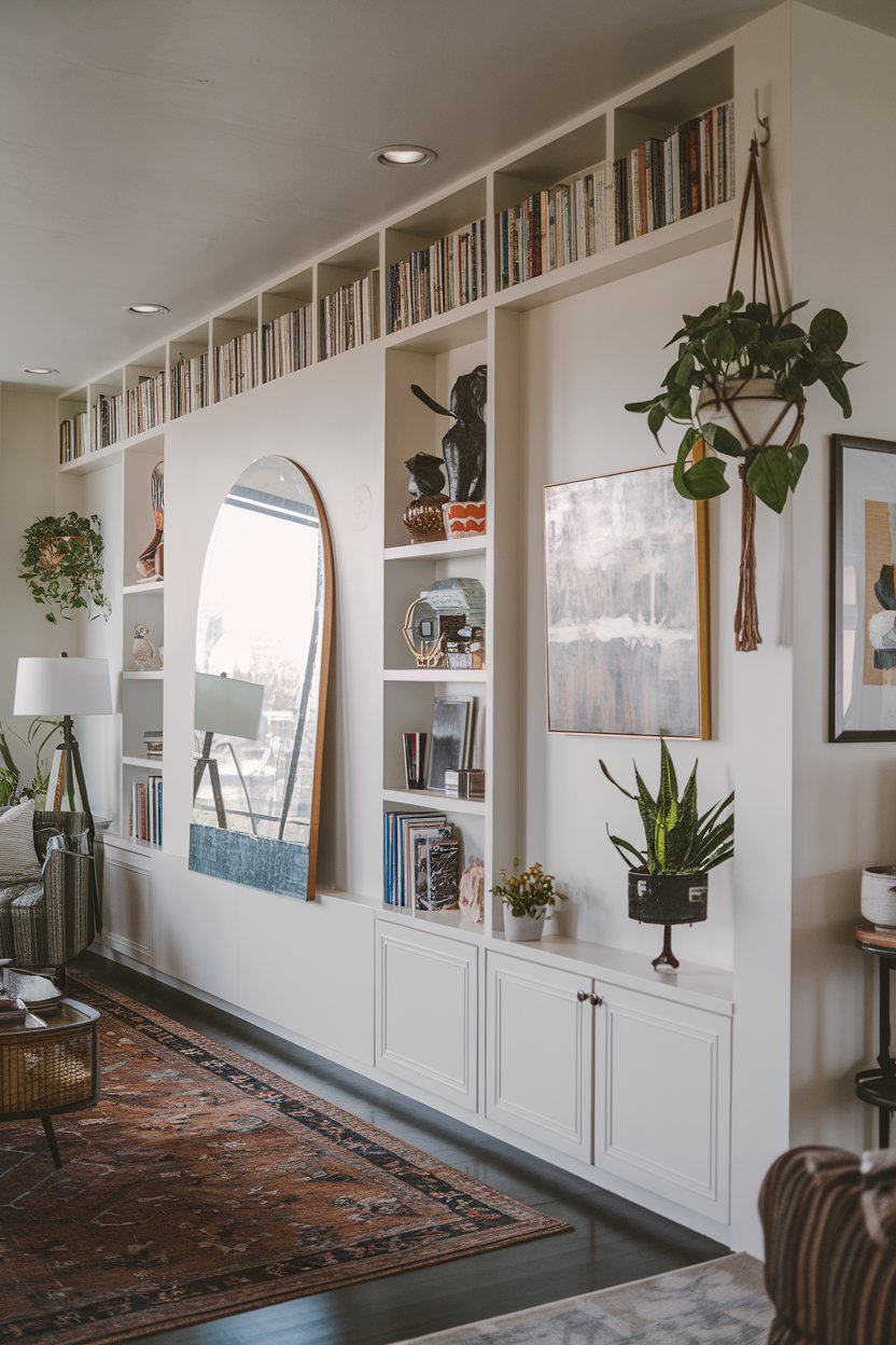 bibliothèque sur les murs du salon
