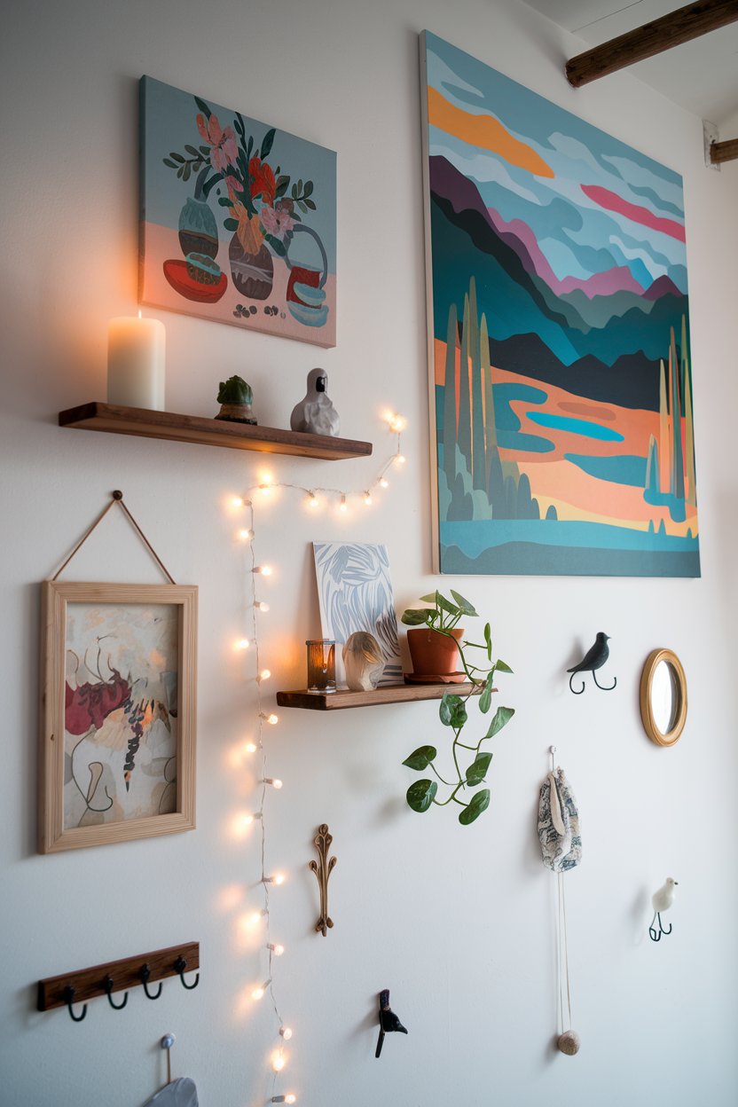 Exemple de décoration complète d'un mur blanc