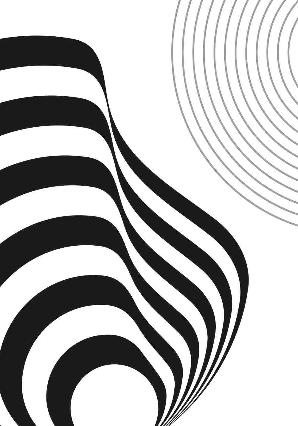 Affiche contemporaine abstraite en noir et blanc lignes courbes Décoration murale cuisine