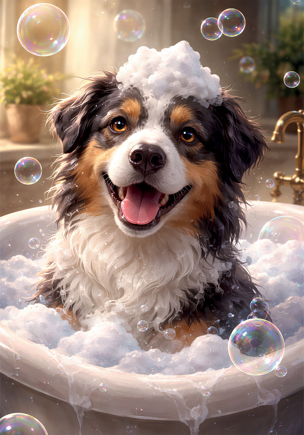 Affiche berger australien baignoire