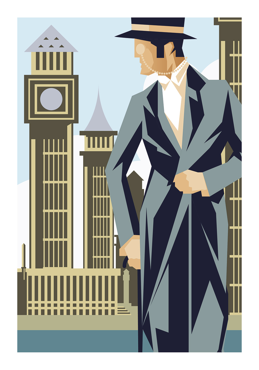 Affiche Big Ben gentleman poster art déco salon