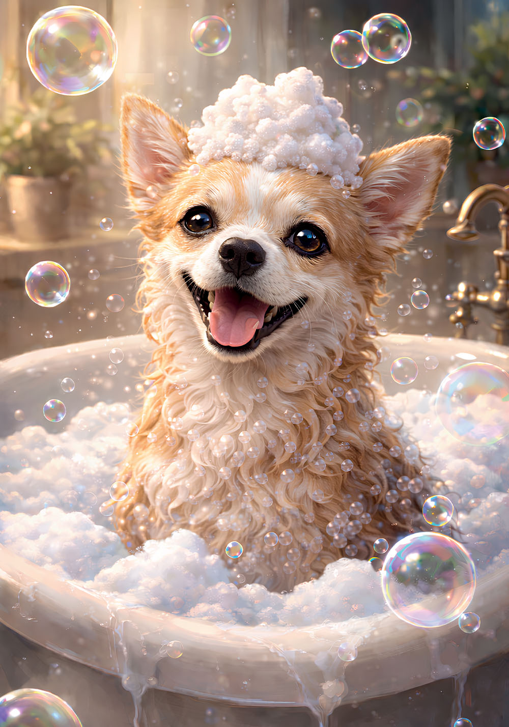Affiche chihuahua baignoire