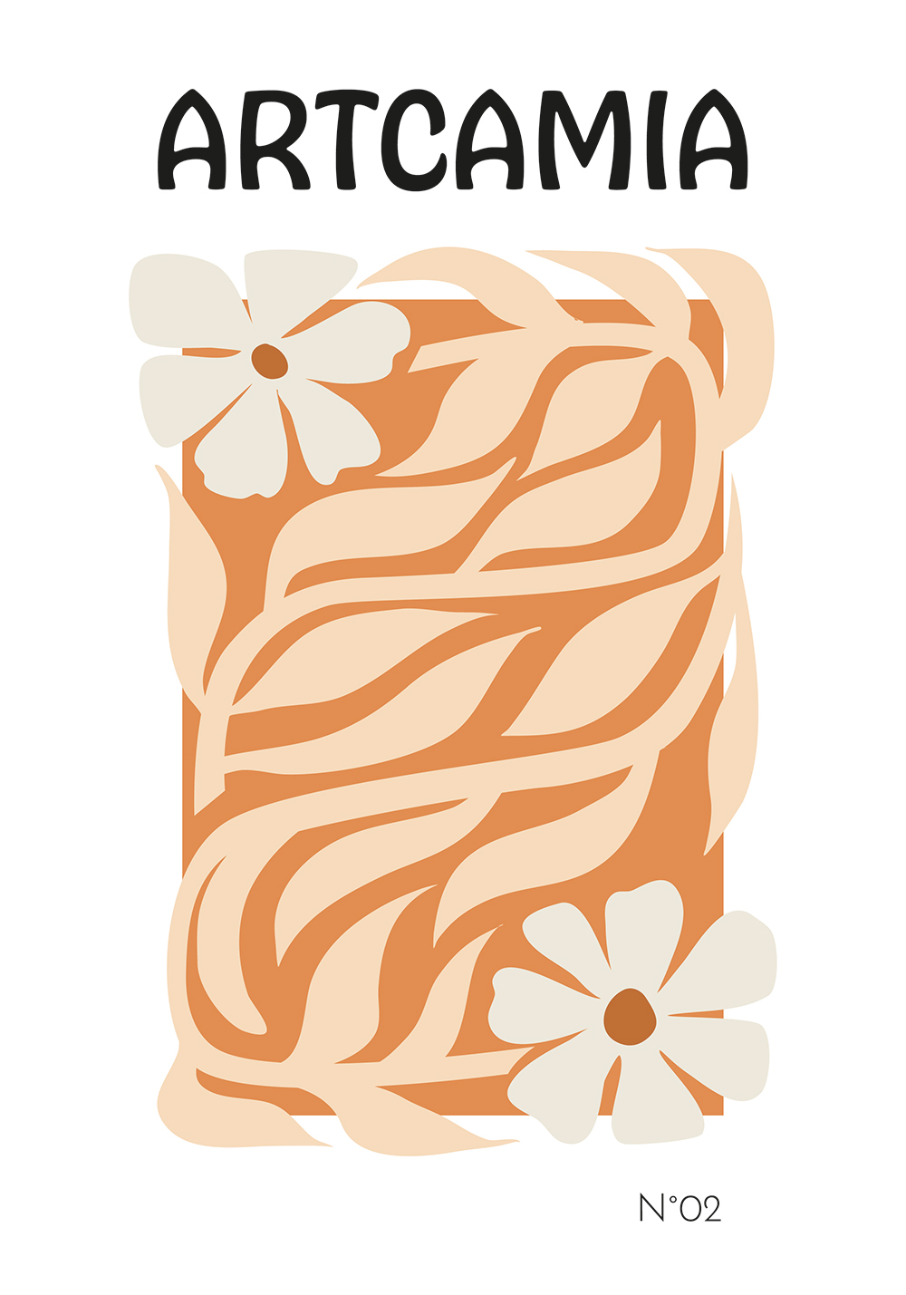 Affiche composition florale fond orange Décoration murale bureau