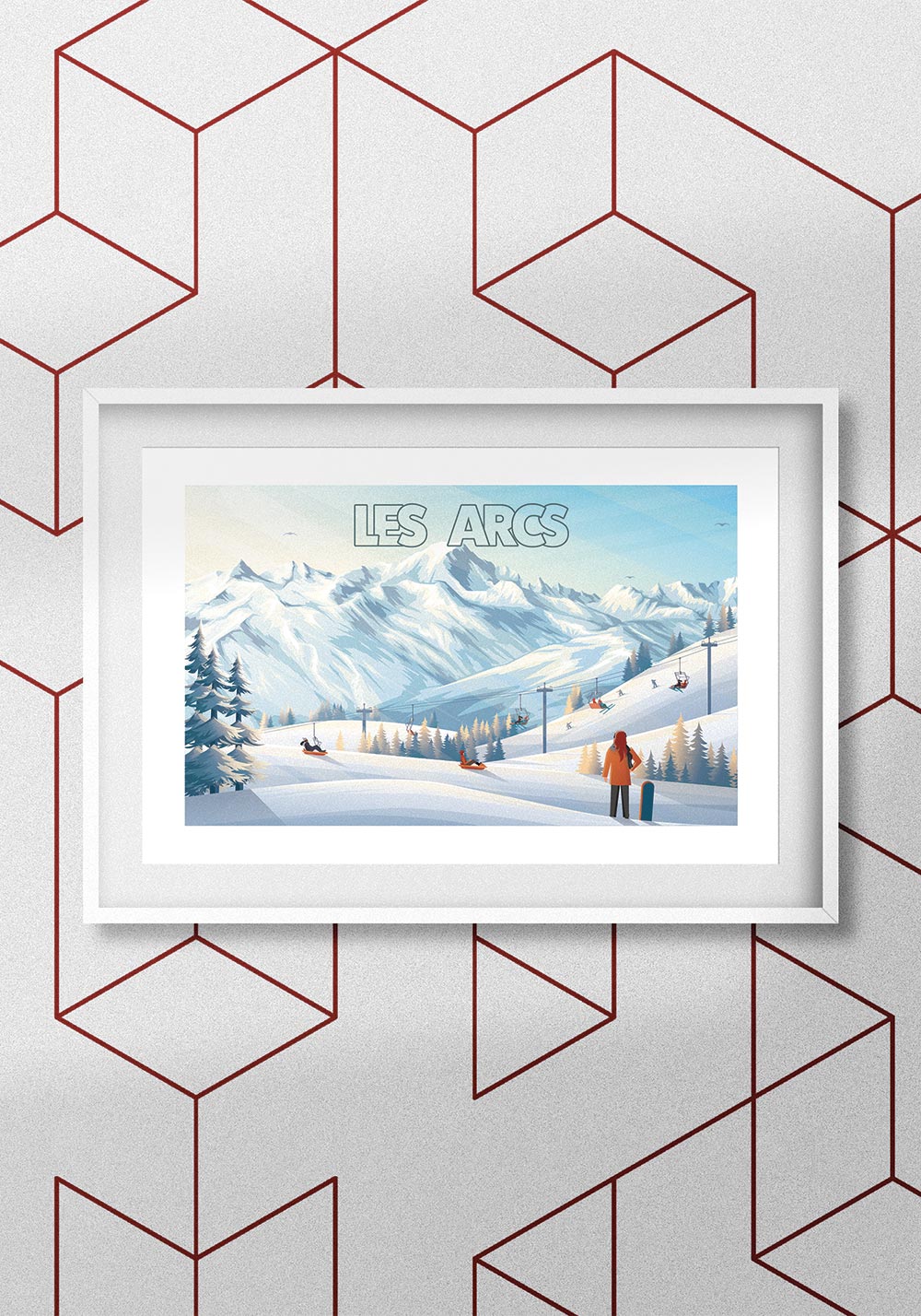 Affiche Les Arcs télésièges snowboard Artcamia