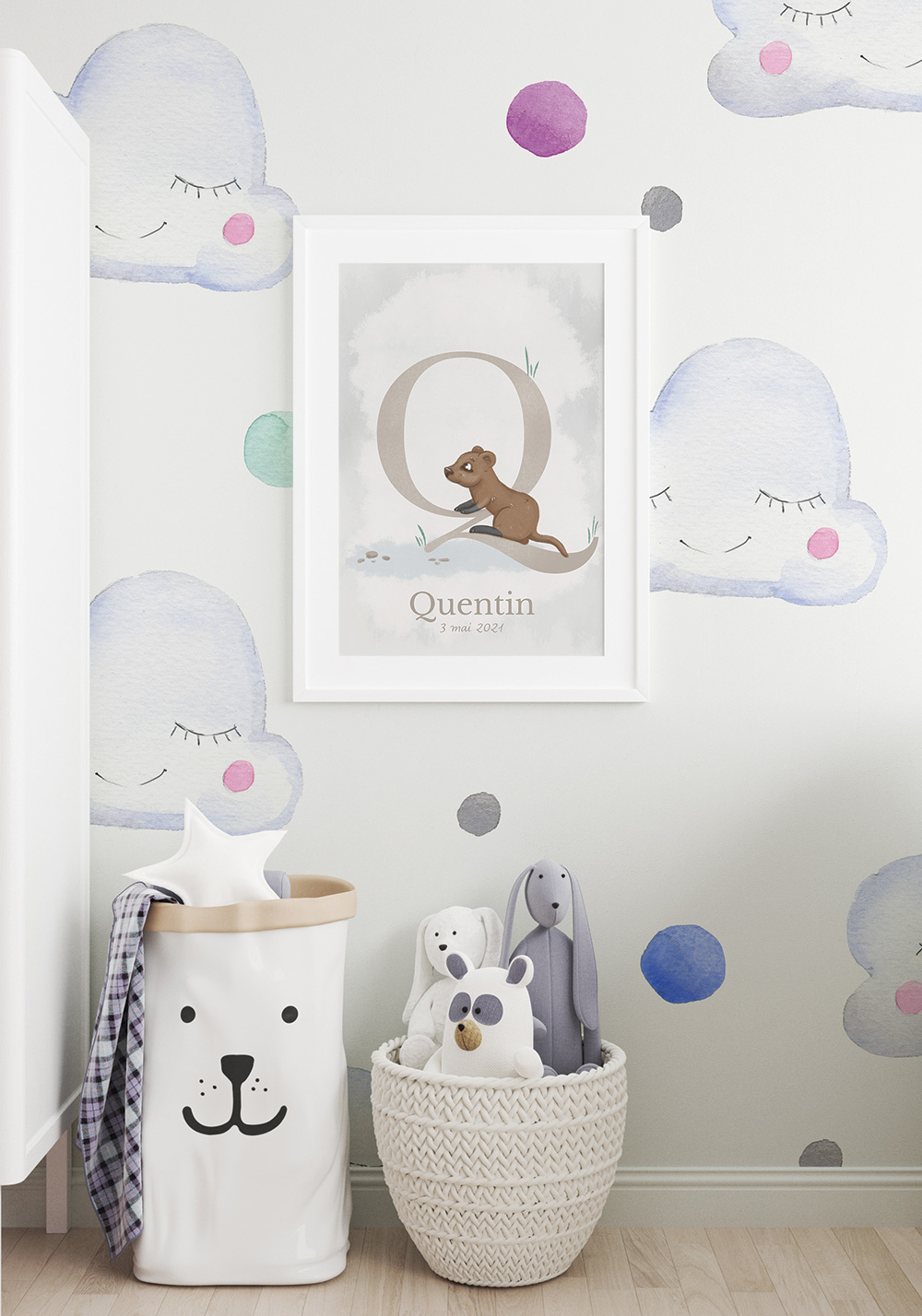 Affiche personnalisable prénom et date de naissance bébé cadeau offrir naissance Artcamia