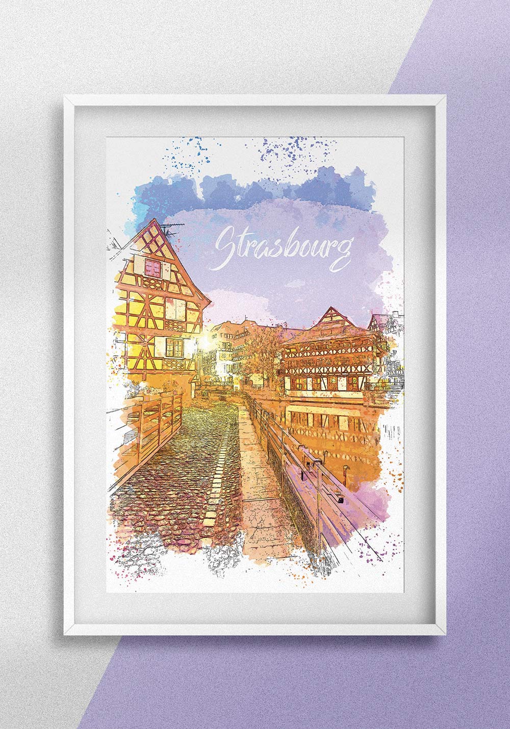 Affiche Strasbourg Paysage urbain Poster art déco séjour Artcamia