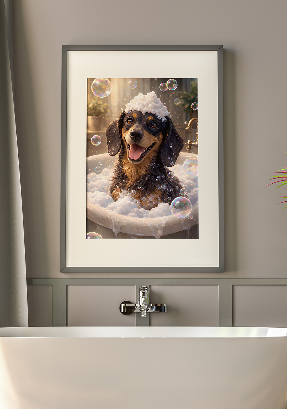 Affiche teckel salle de bain