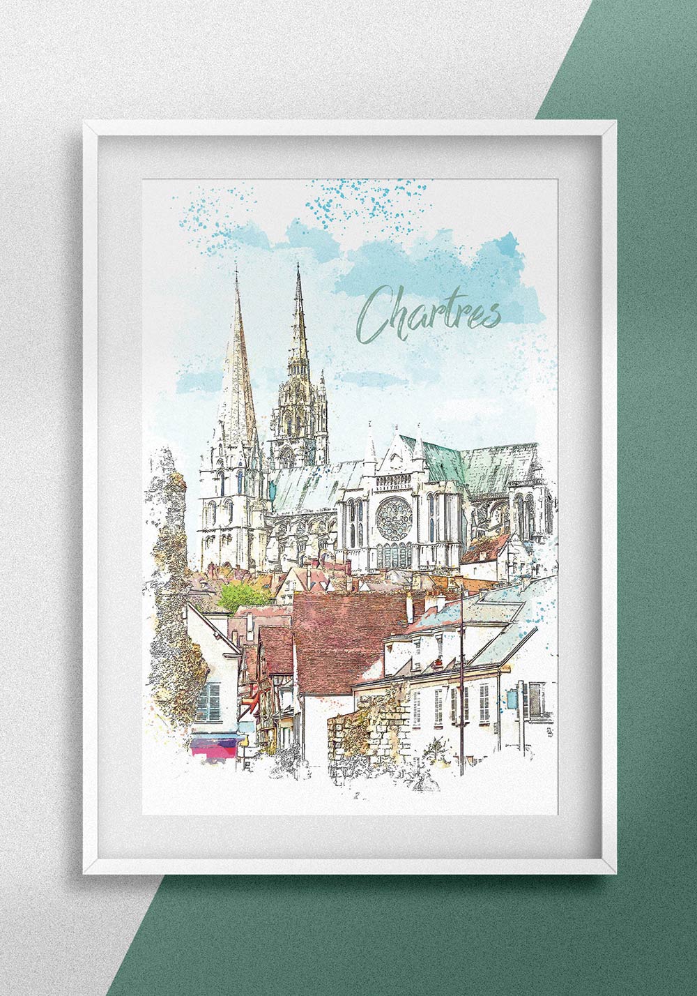 Affiche ville Chartres plateau de la Beauce Artcamia