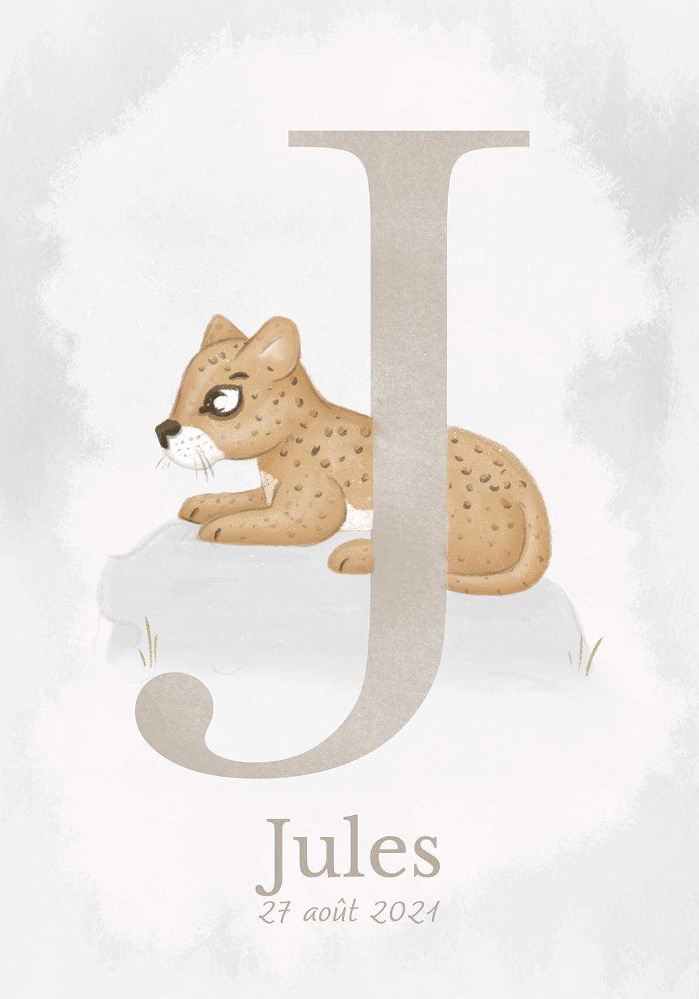 Affiche lettre J jaguar prénom enfant cadeau de naissance Décoration murale personnalisée chambre
