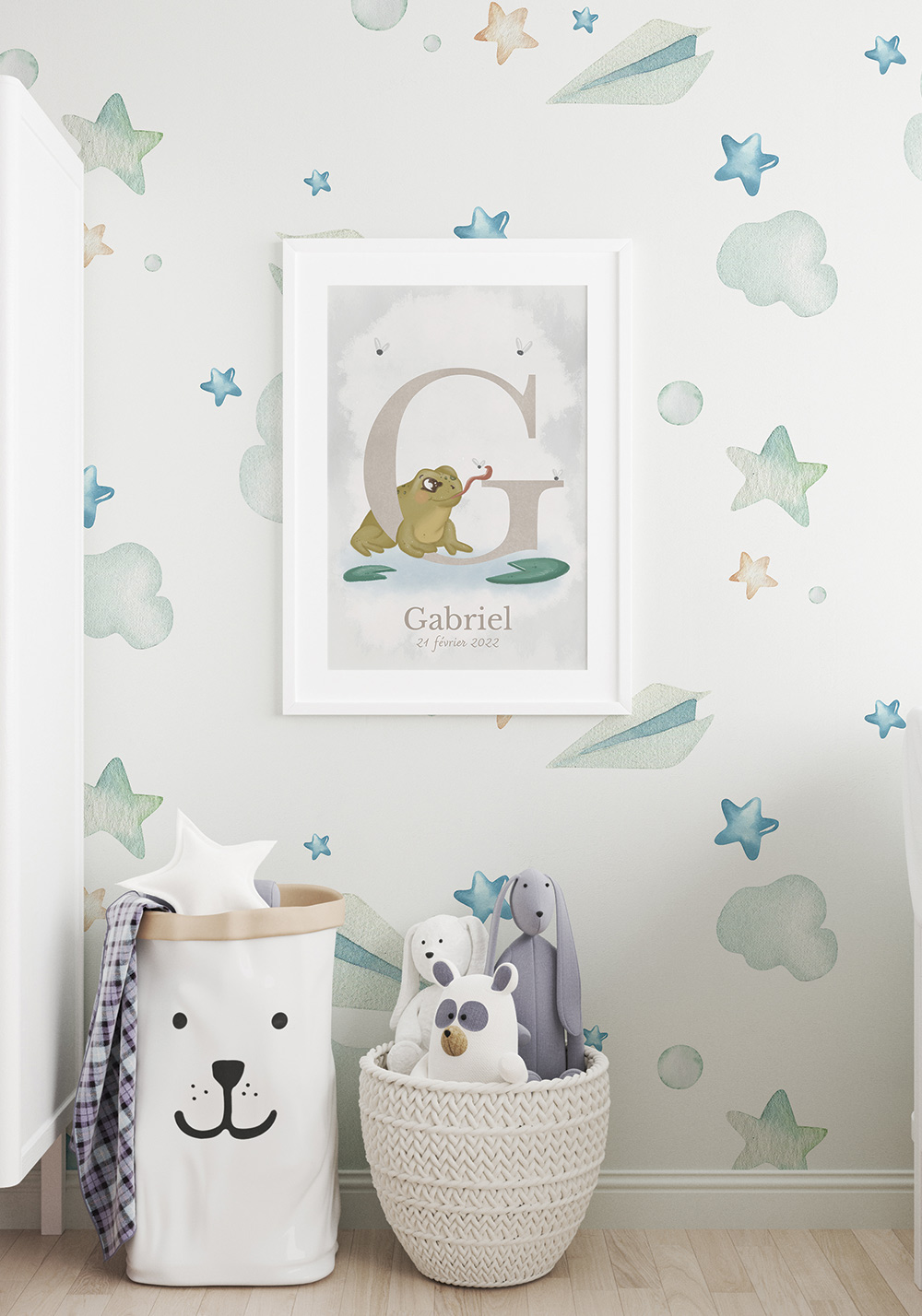 Alphabet lettre G Affiche prénom date bébé chambre Artcamia