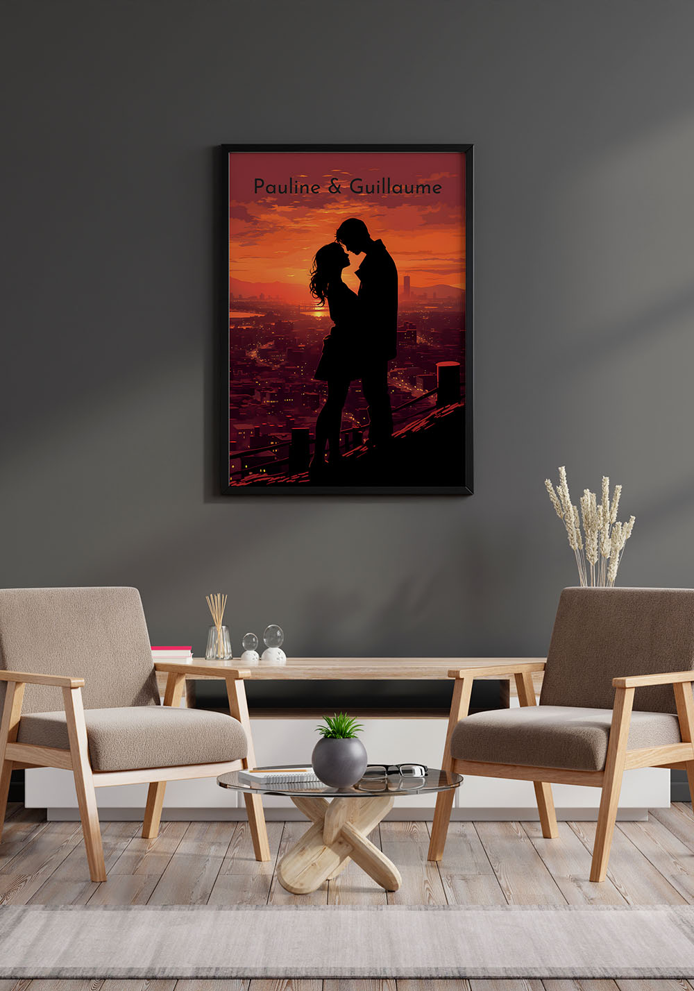 Poster couple avec prénoms Affiche amoureux ville - Artcamia