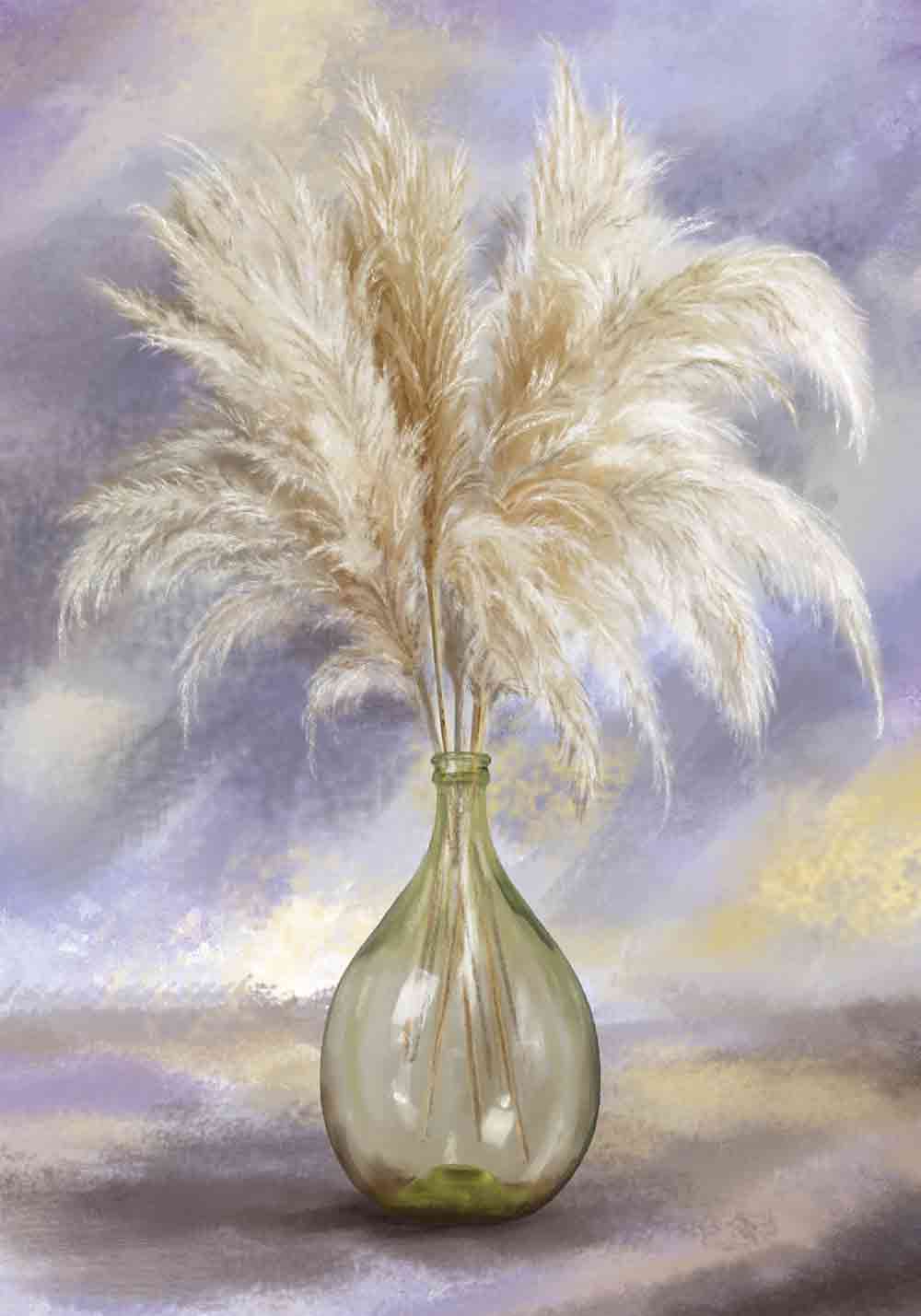 Herbe de la pampa mise en valeur par ce poster dame-jeanne verte Décoration murale chambre