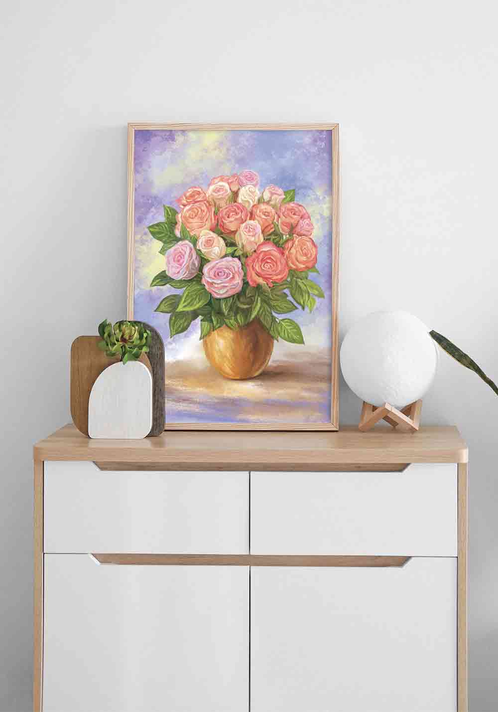 Bouquet de roses vase rouge amour Affiche murale Artcamia