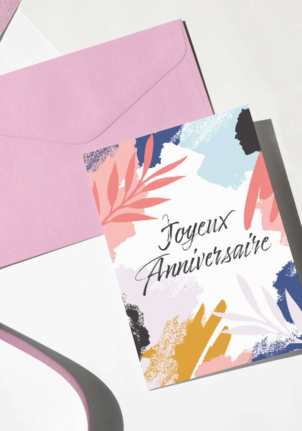 Carte anniversaire double colorée bleue et saumon Artcamia