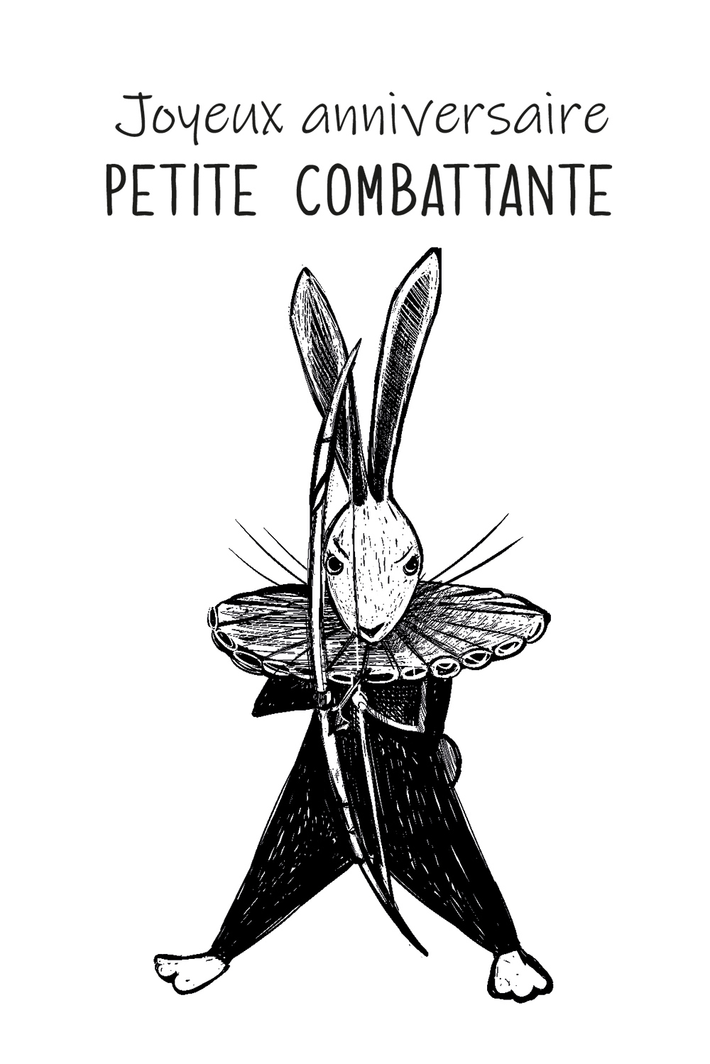 Carte anniversaire enfant fille petite combattante lapin