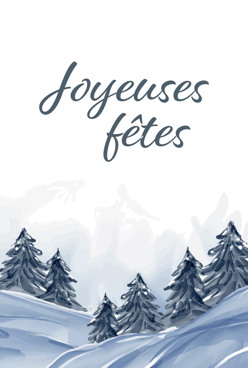 Carte de voeux double arbres neige joyeuses fêtes