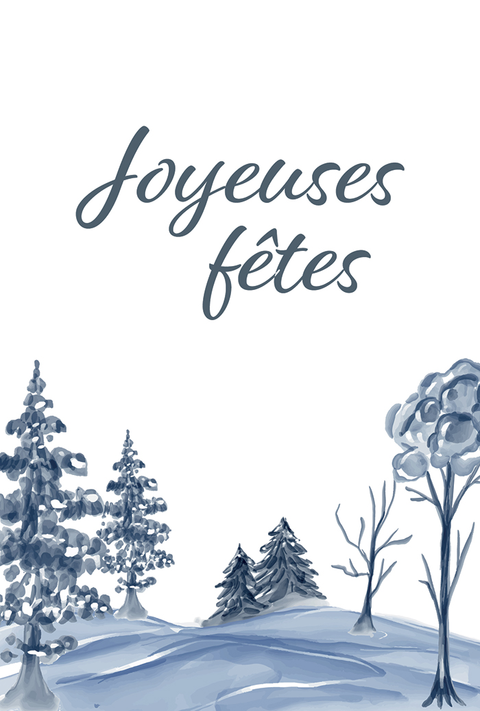 Carte double fêtes Bonne Année arbres neige