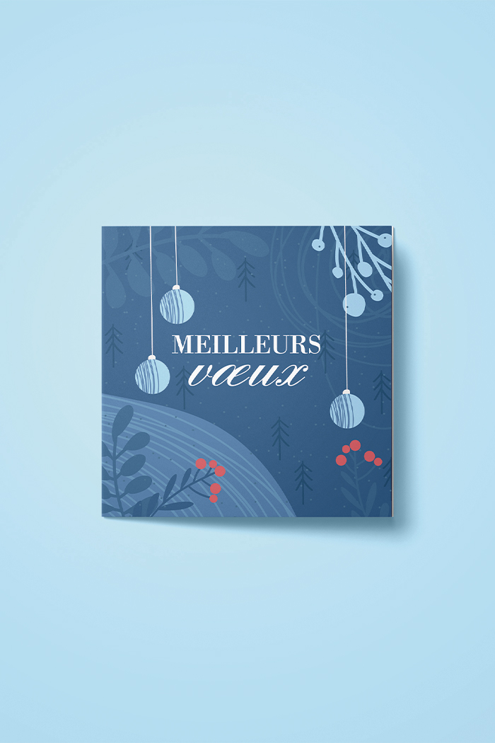 Carte double voeux 15x15 bleue