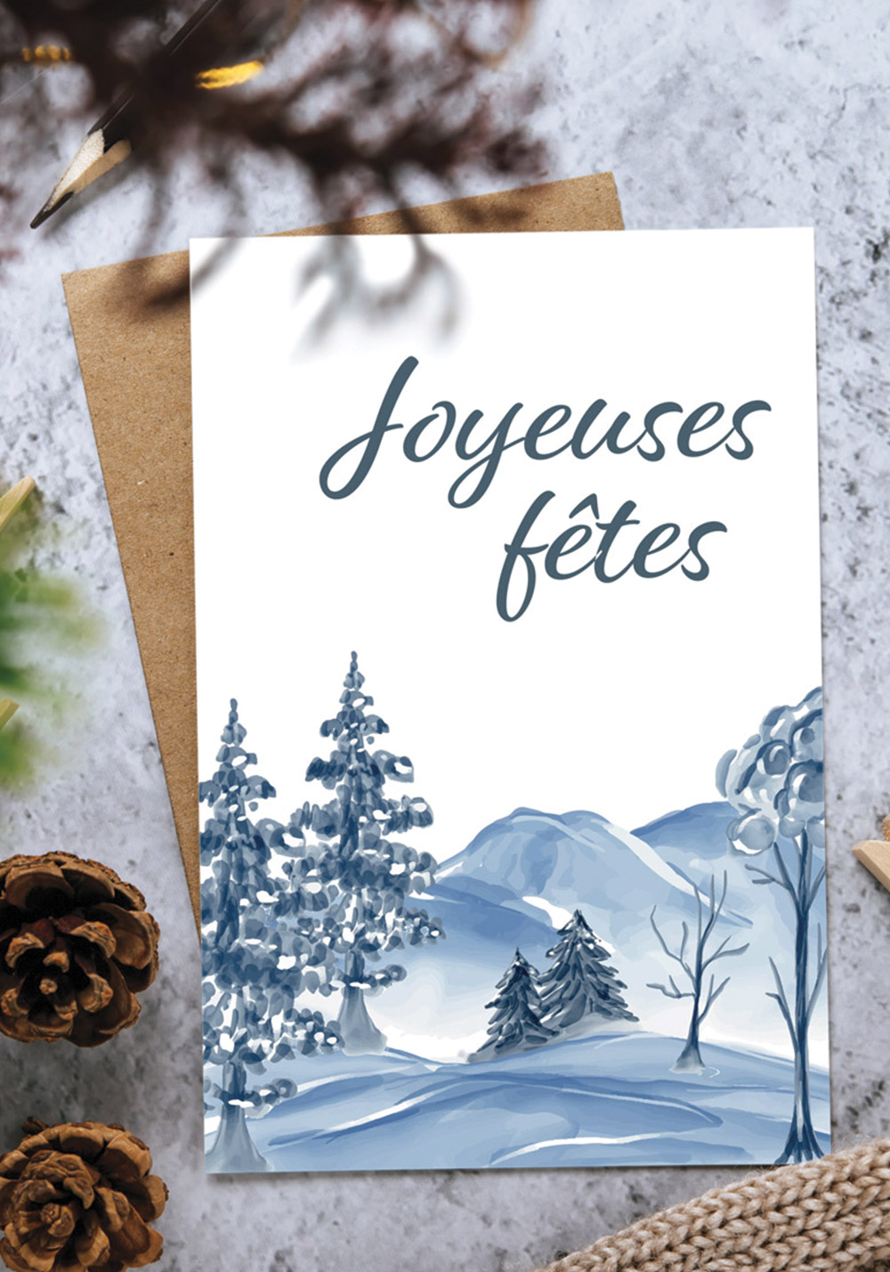 Carte fêtes de Noël sapin neige Bonne Année