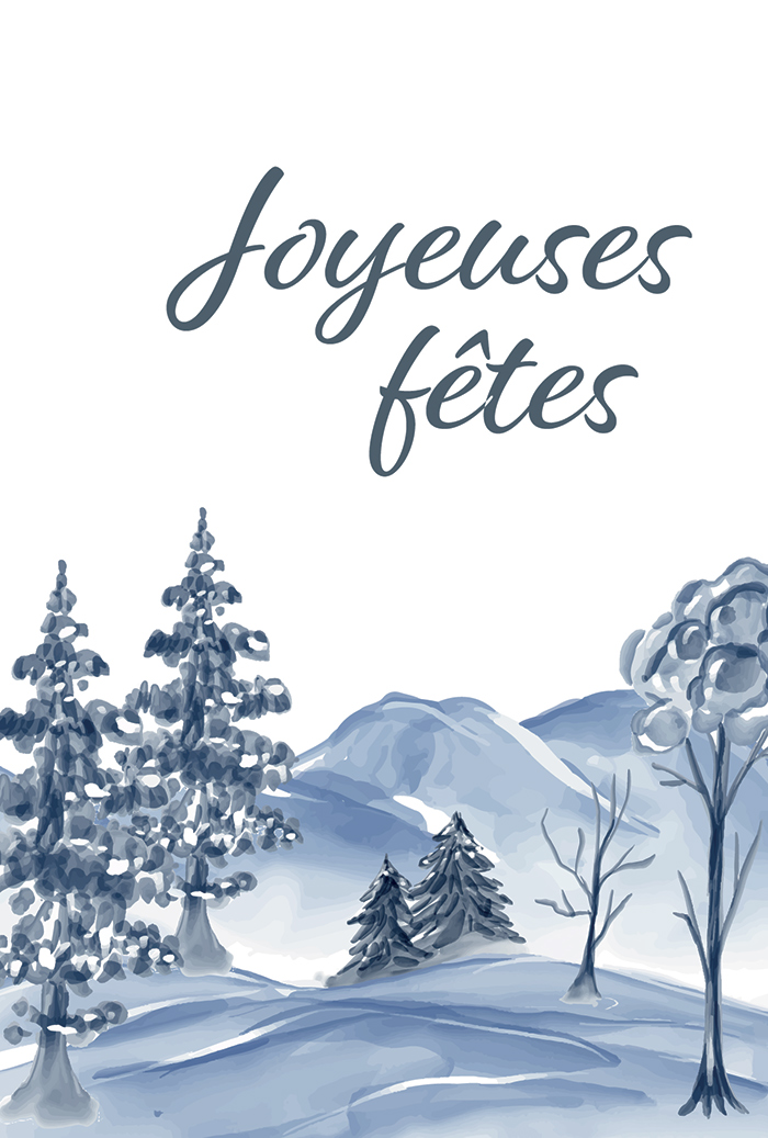 Carte Joyeuses fêtes Noël paysage montagneux