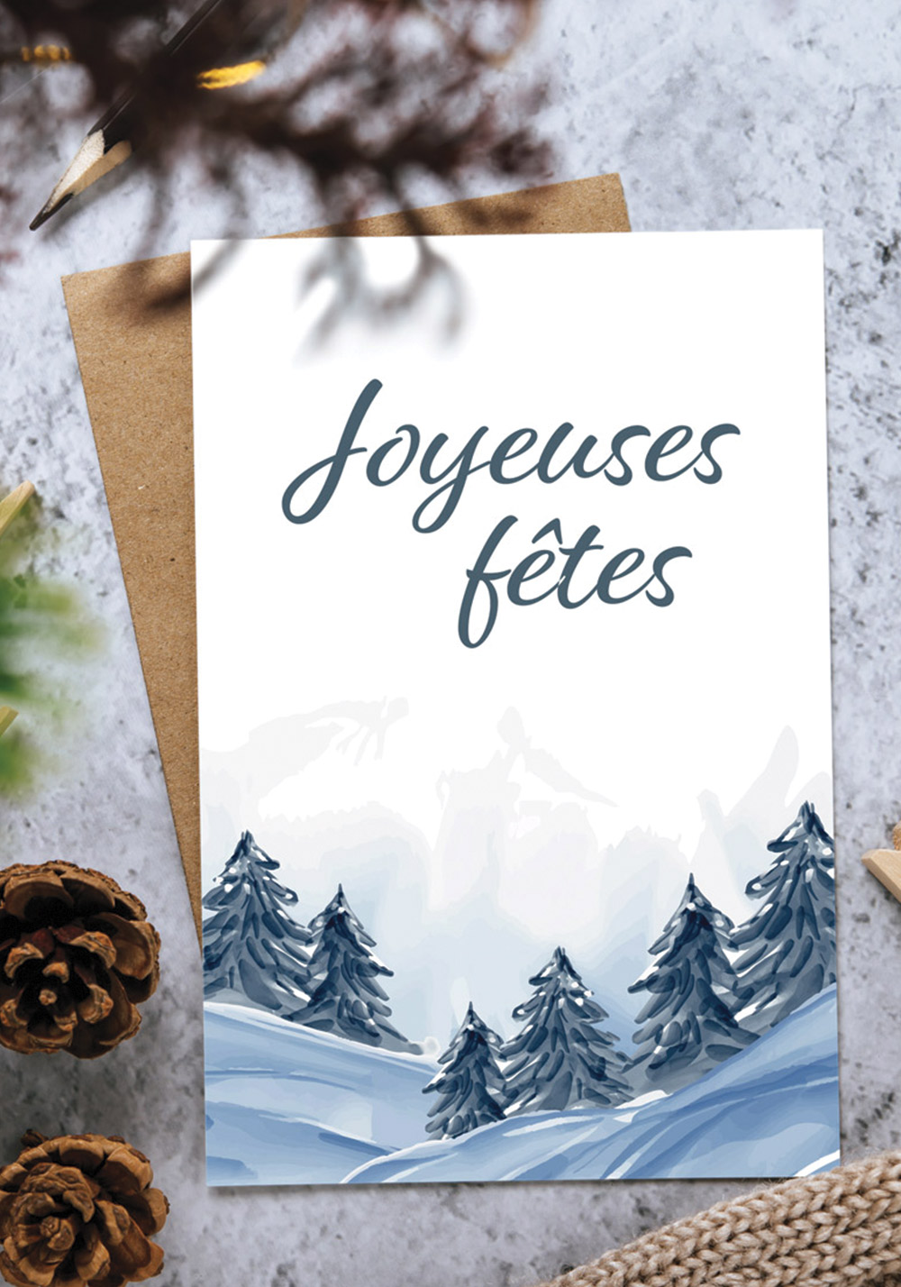 Carte voeux arbres neige joyeuses fêtes