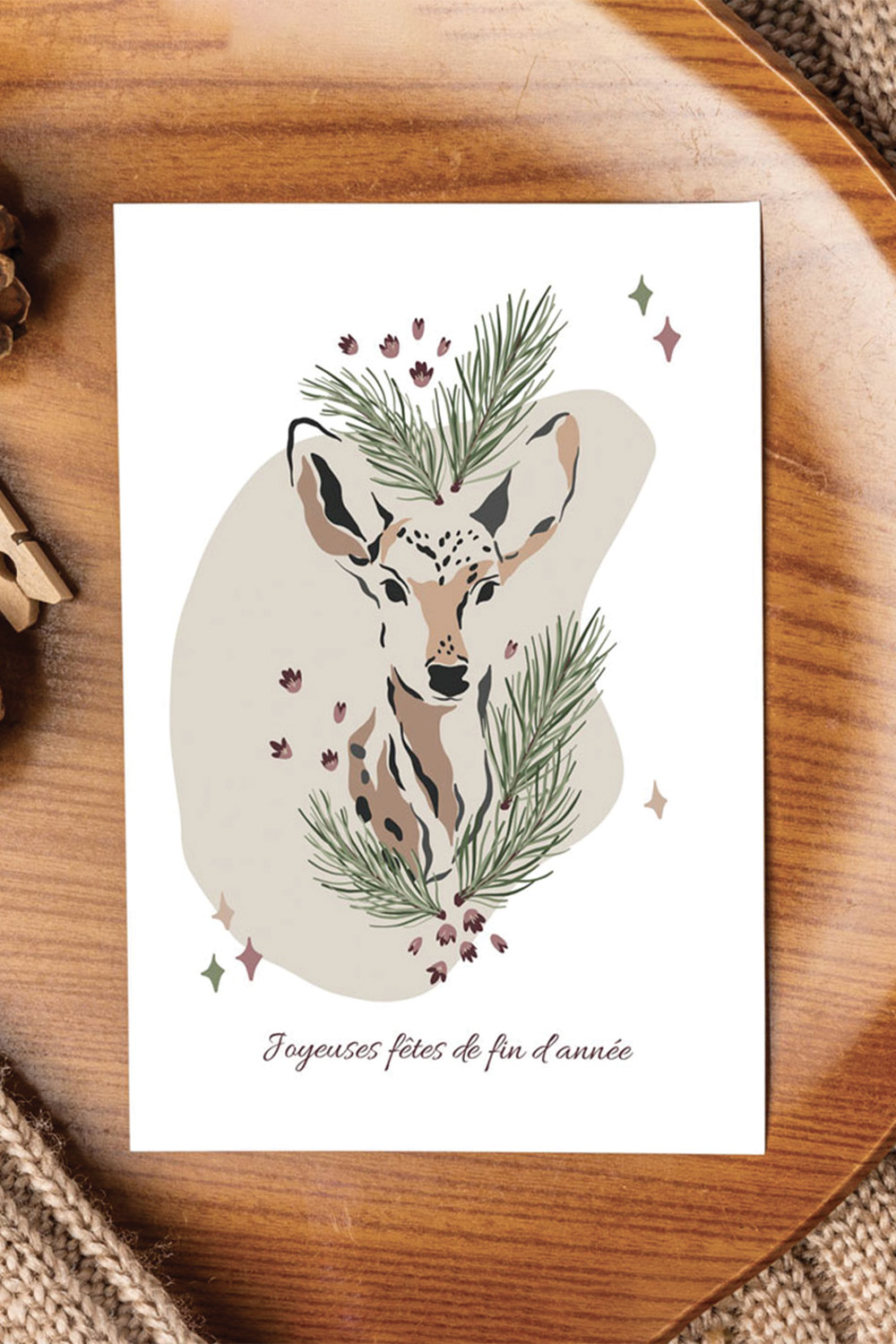 Cartes doubles 10x13 cm biche Bonnes Fêtes forêt