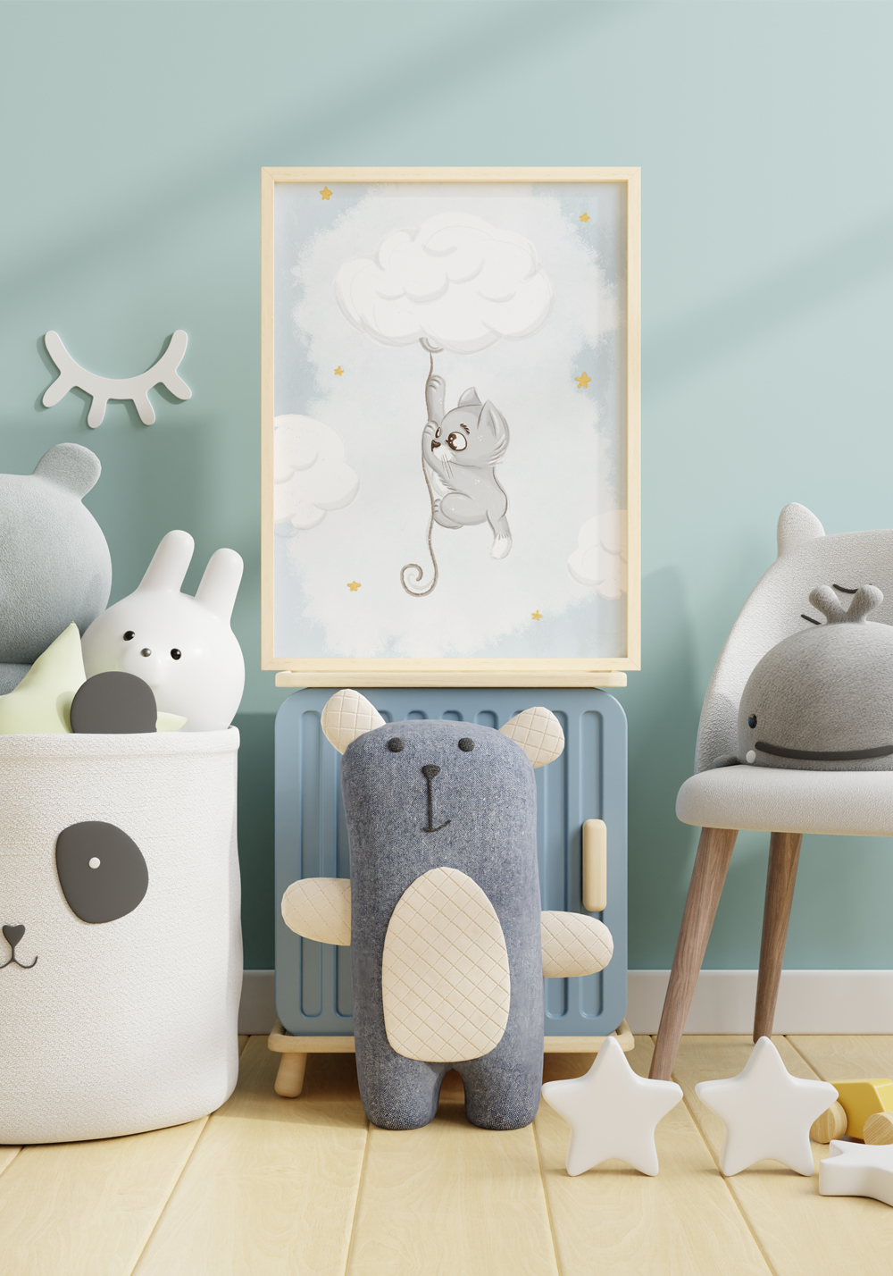 Chat nuage ballon Affiche chambre d'enfant