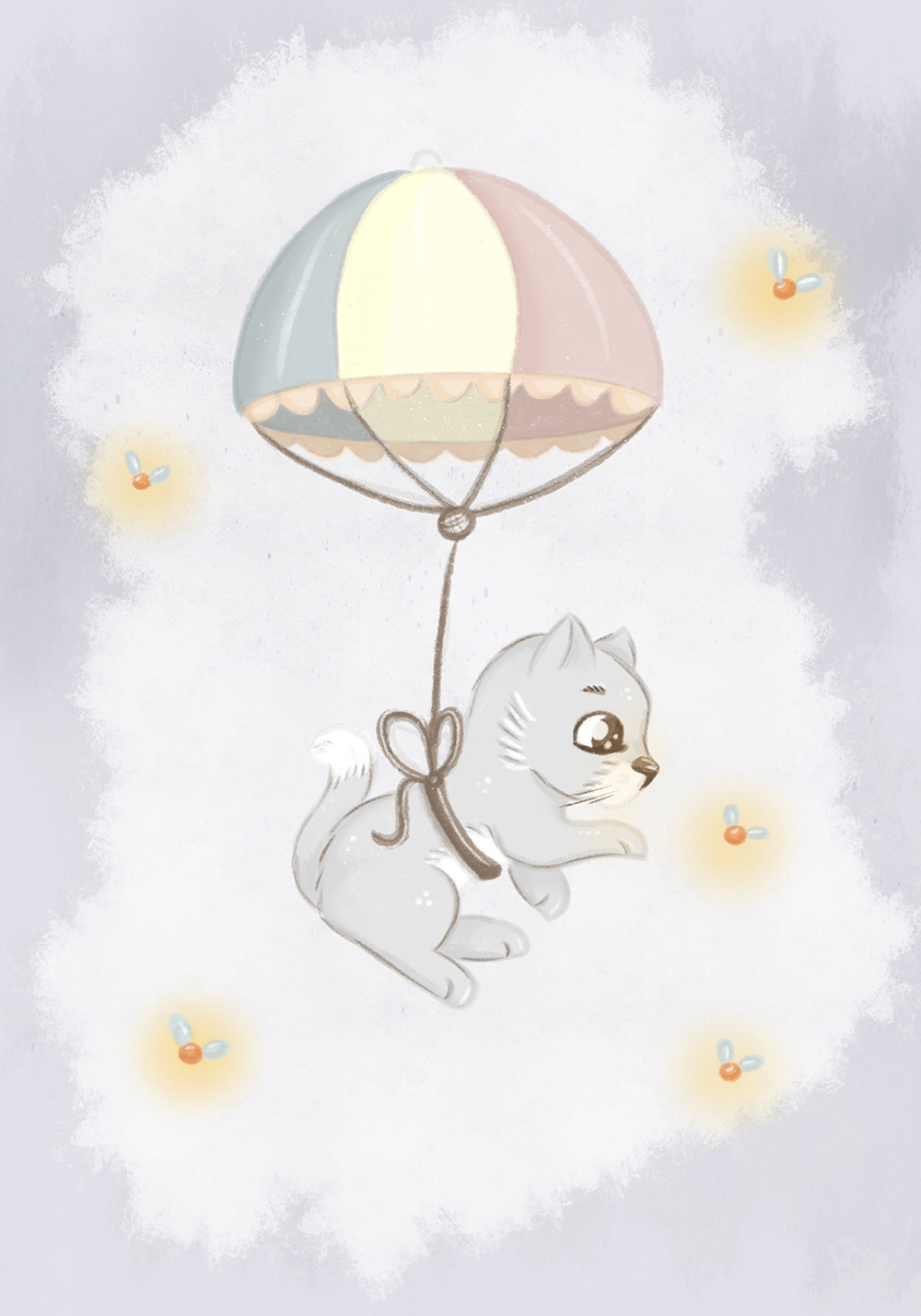 Affiche chaton qui vole en parachute Décoration